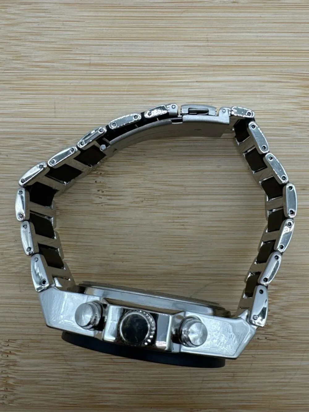 Ed Hardy Men's Silver Tone Bracelet Watch Blue Dial Black Bezel Quartz